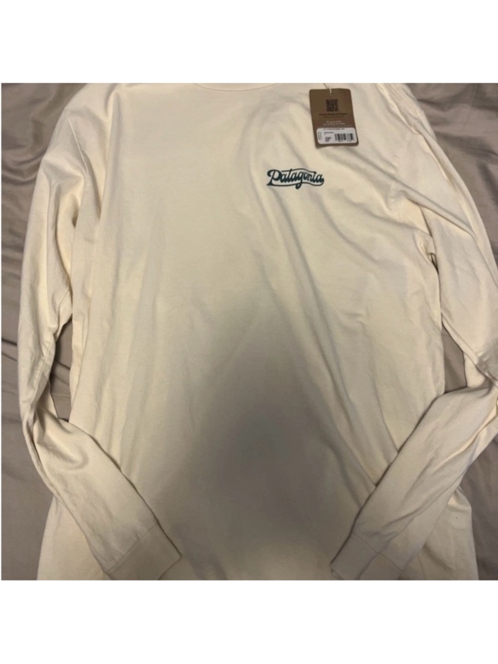 Patagonia Men’s Long-Sleeve Logo Tee — Cream with Navy Logo